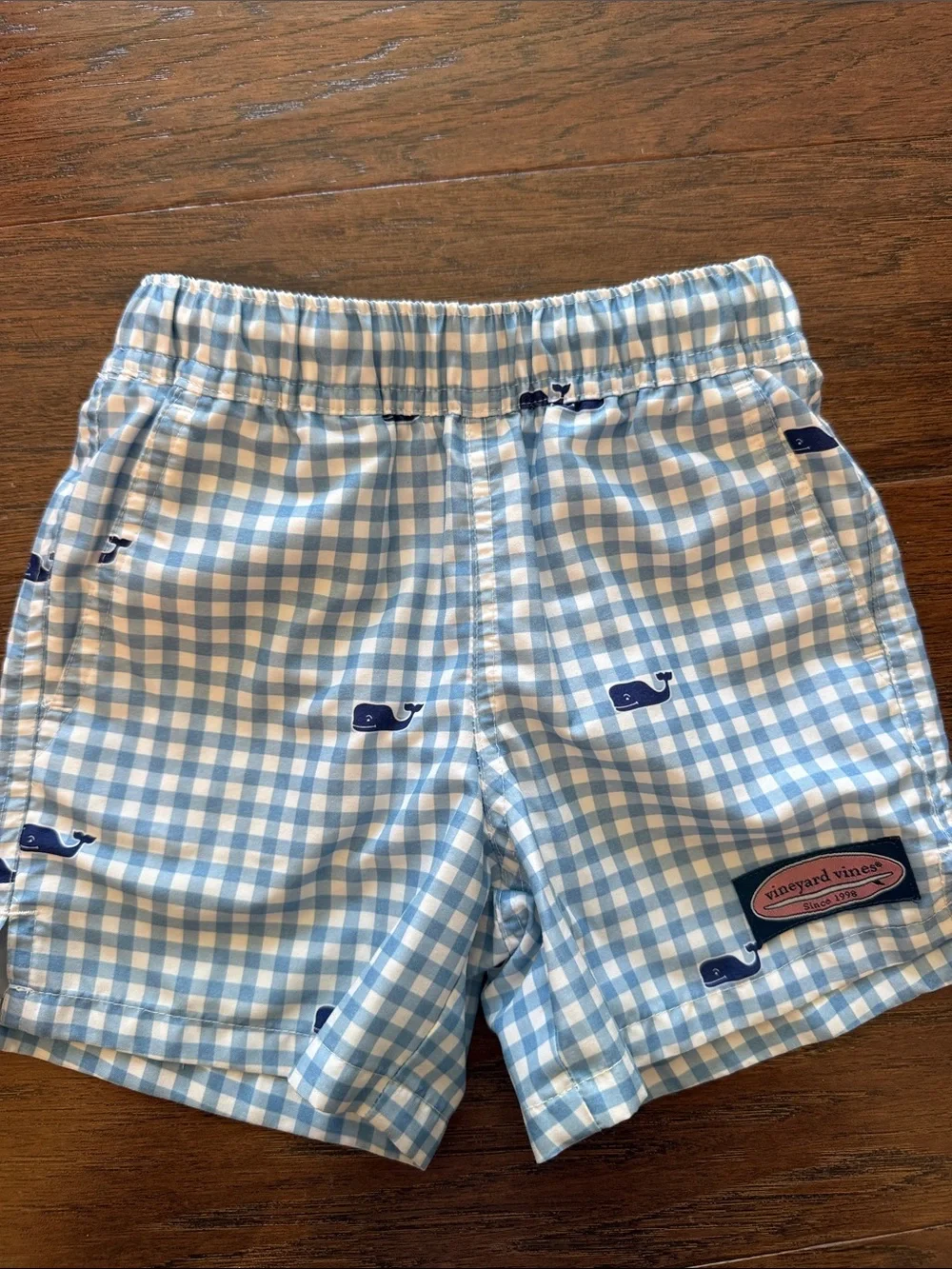 Vineyard Vines Light Blue Gingham Whale Print Shorts